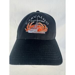 Carvalho Fisheries Hat Men's Fitted S/M Black Embroidered Crab & Fishing Boat